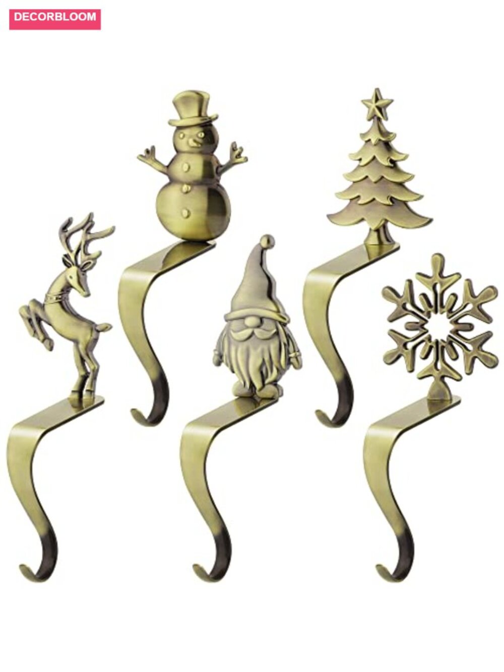 Christmas Stocking Holders Non-Slip Metal Hooks Mantel Hangers 5 Designs Set of